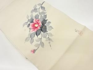 作家物　塩瀬手描き金彩花葉模様名古屋帯